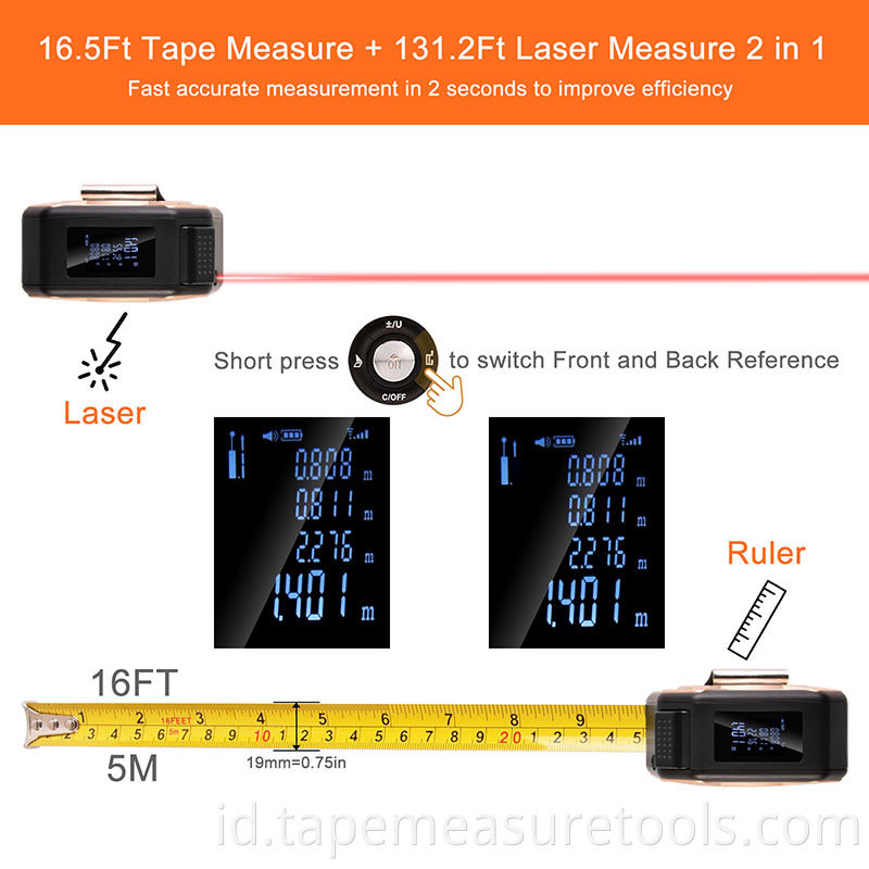 2 inci 1 40m pita pengukur laser pengukur arsitektur digital pita pengukur 5m pita pengukur dengan cangkang paduan Aluminium